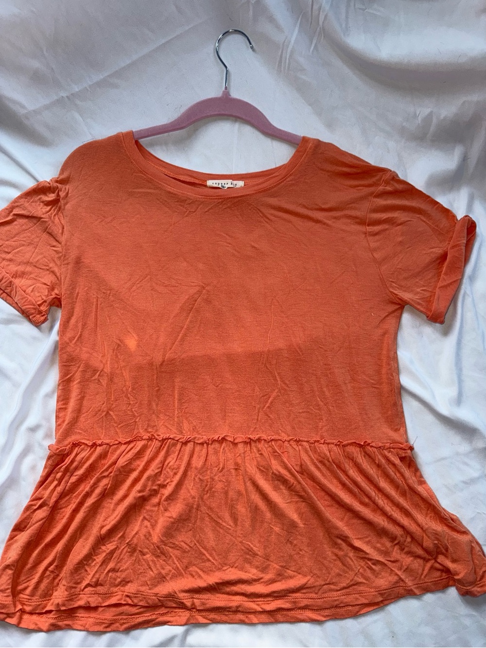 Copper Key Orange Peplum Short Sleeve Top